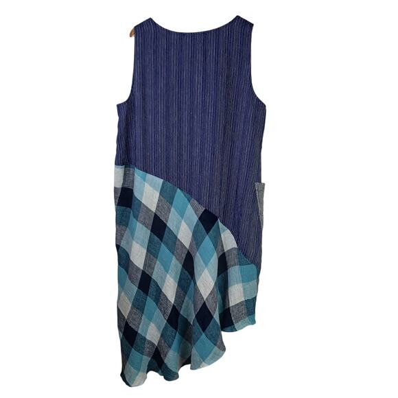 LIV By Habitat Women's SZ XL 100% Linen Ying Yang Dress Navy & Green Buffalo - Picture 3 of 4